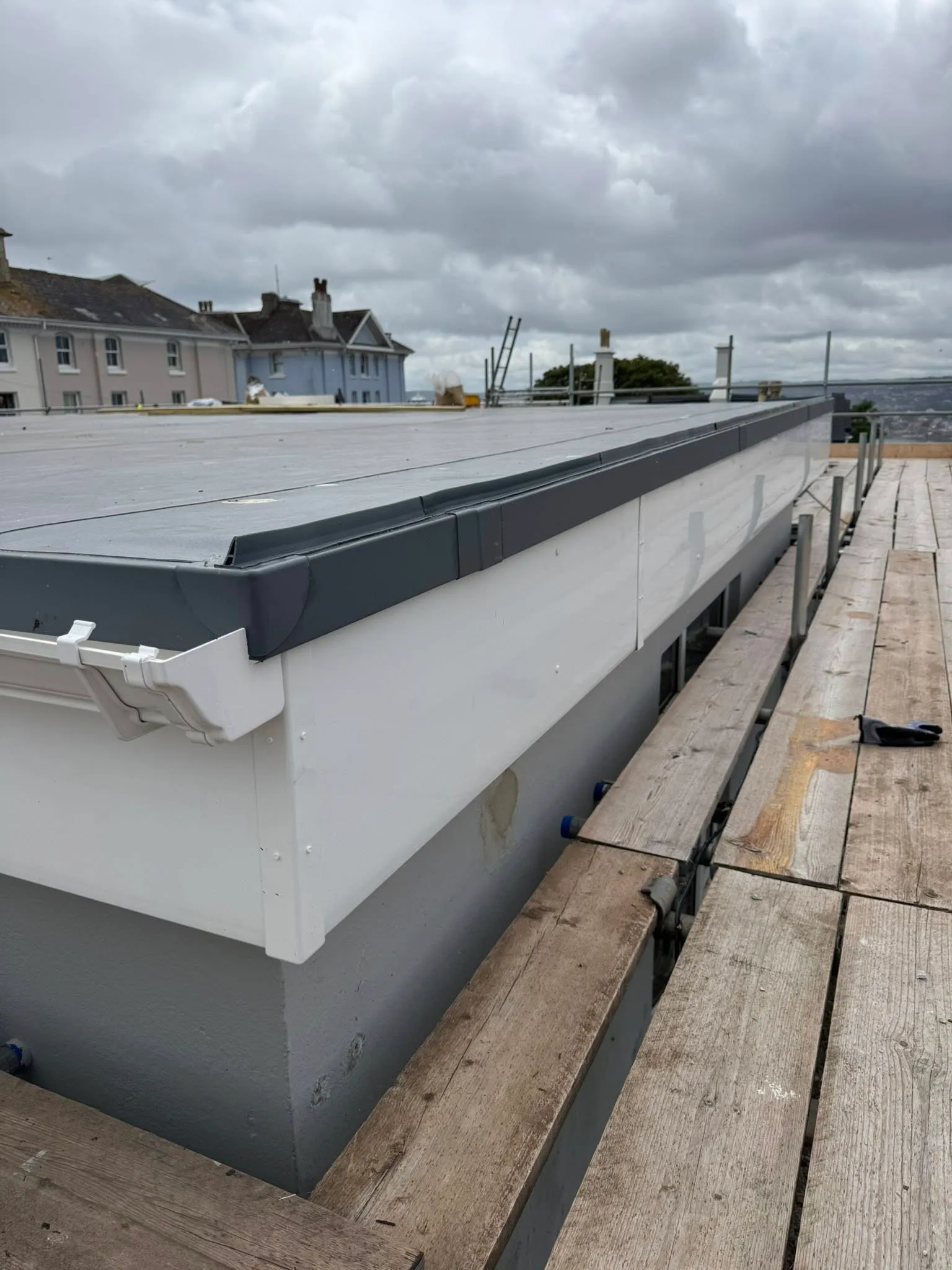 The roof of a building that is being constructed.